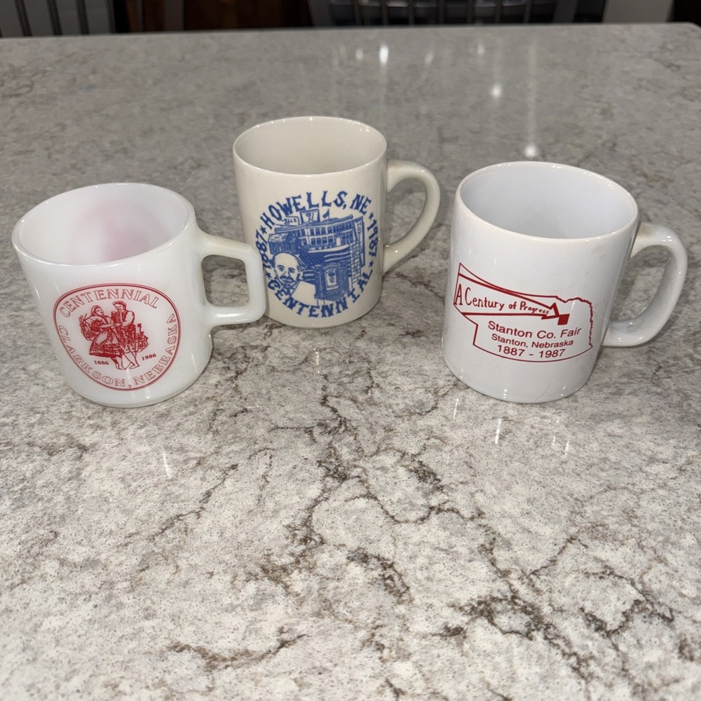 3 Vintage Nebraska Coffee Mug Cup Clarkson Stanton Howells 1980's